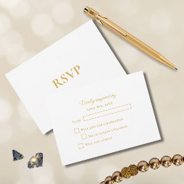 Zeitlose einfache Elegance Luxe White Gold Hochzei RSVP Karte
