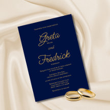 Zeitlose einfache Elegance Navy Gold Script Hochze