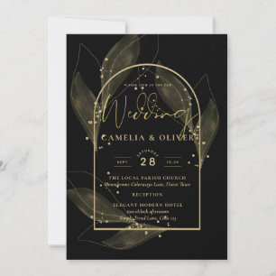 Zeitlose Elegance Black Gold Hochzeit Einladung