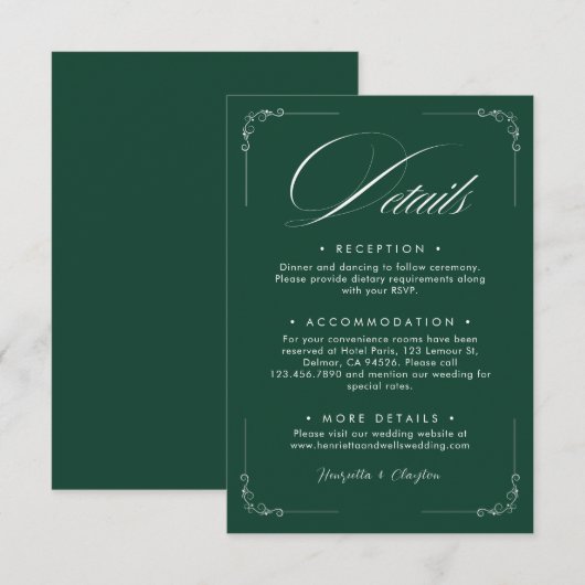 Zeitlose Elegance Emerald Green Details Card Begleitkarte (Vorne/Hinten)