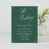 Zeitlose Elegance Emerald Green Wedding Einladung (Stehend Vorderseite)