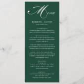 Zeitlose Elegance Emerald Green Wedding Menu Menükarte (Vorderseite)