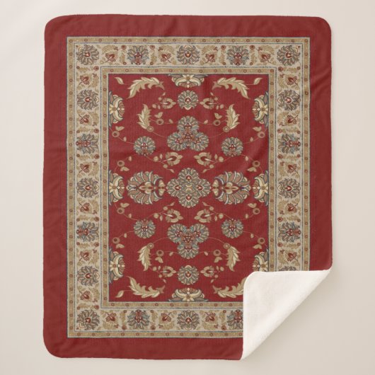 Zeitlose Elegance Rot und Beige Klassische Stoffe Sherpadecke (Vorderseite)