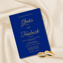 Zeitlose Elegance Royal Blue Gold Script Hochzeit