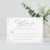 Zeitlose Elegance Sage Green Wedding RSVP Karte (Stehend Vorderseite)