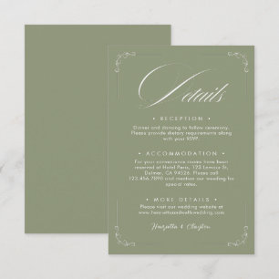 Zeitlose Elegance Sage Grüne Hochzeit Details Kart Begleitkarte