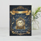 Zeitlose Elegance zum Geburtstag | Gold- und Navy- Einladung (Stehend Vorderseite)