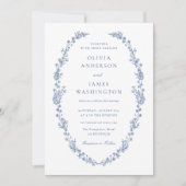 Zeitlose Elegant Dusty Blue Floral Wreath Wedding Einladung (Vorderseite)