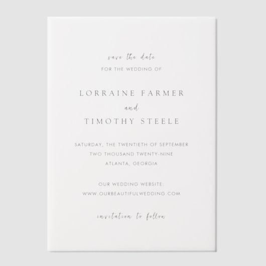 Zeitlose Elegante Hochzeit Save the Date Pergament Einladungen (Vorderseite)