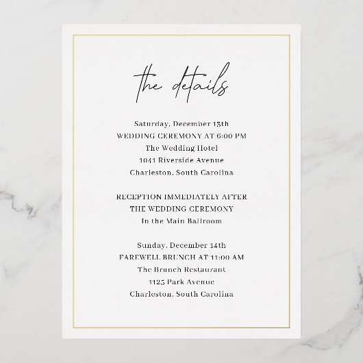 Zeitlose Elegante Hochzeitsfolienverschlusskarte Folie Einladungspostkarte (Vorderseite)