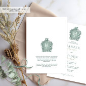 Zeitlose Eleganz, grüne Monogramm-Hochzeit Einladung