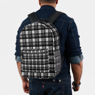 Zeitlose Eleganz: Klassischer Schwarz-Weiß-Tartan, Bedruckter Rucksack