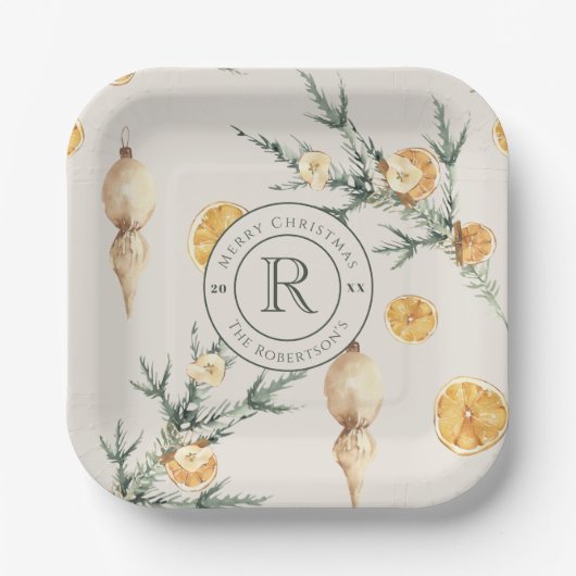 Zeitlose Eleganz: Mit Monogramm Weihnachten Pappteller (Vorderseite)