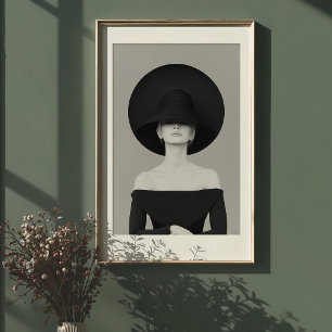 Zeitlose Eleganz: Modeporträt mit übergroßem Hut Poster