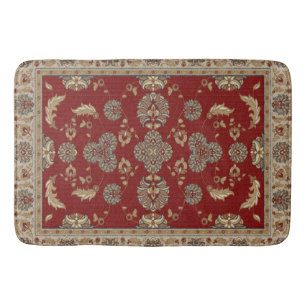 Zeitlose Eleganz Rot und Beige Klassischer Stoff Badematte