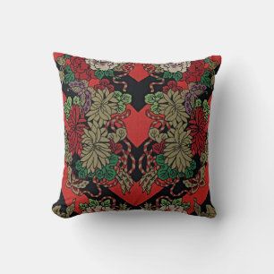 Zeitlose Eleganz: Rotes Japanisches Vintage-Blumen Kissen