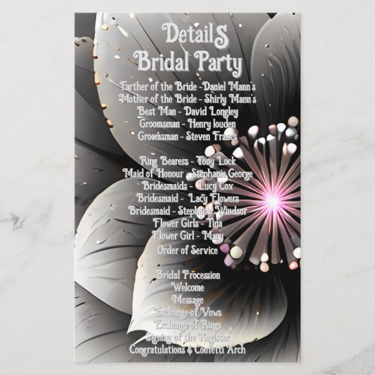 Zeitlose Eleganz: Schwarz & Silber Blossom Hochzei (Vorderseite)