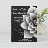 Zeitlose Eleganz: Schwarz & Silber Blossom Hochzei Einladung (Stehend Vorderseite)