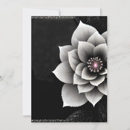 Zeitlose Eleganz: Schwarz & Silber Blossom Hochzei Einladung (Rückseite)