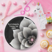 Zeitlose Eleganz: Schwarz & Silber Blossom Hochzei Pappteller (Party)