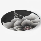 Zeitlose Eleganz: Schwarz & Silber Blossom Hochzei Pappteller (Schrägansicht)