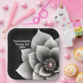 Zeitlose Eleganz: Schwarz & Silber Blossom Hochzei Pappteller (Party)