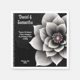 Zeitlose Eleganz: Schwarz & Silber Blossom Hochzei Serviette