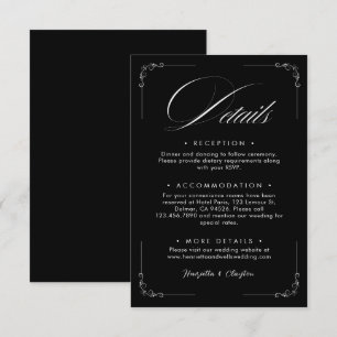 Zeitlose Eleganz Schwarze Hochzeitsdetailskarte Begleitkarte