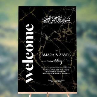 Zeitlose Eleganz: Schwarze Marmorhochzeit Willkomm Acrylschild