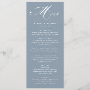 Zeitlose Eleganz Staubblau Hochzeitsmenü Menükarte