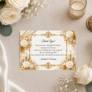 Zeitlose Elfenbein-Gold-Eleganz-Hochzeit Dankeskarte
