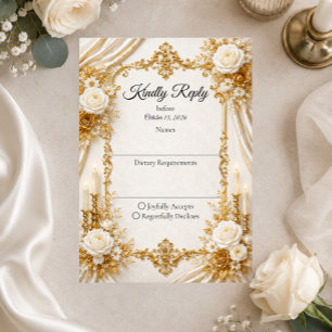 Zeitlose Elfenbein-Gold-Eleganz-Hochzeit RSVP Karte