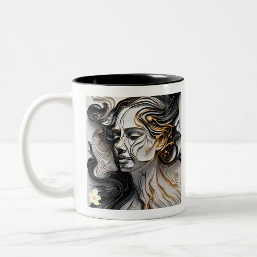"Zeitlose emotionale Kunst" Zweifarbige Tasse (Links)