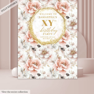 Zeitlose florale Dusty Pink Geburtstagsparty Hinte Wandteppich