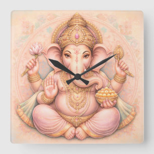 Zeitlose Grazie: Lord Ganesha Pastell-Kunst-Wanduh Quadratische Wanduhr