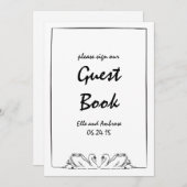 Zeitlose Hand Drawn Swan Wedding Gästebuchsignatur Einladung (Vorne/Hinten)