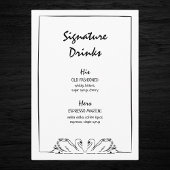Zeitlose handgezogene Swan-Signature-Drinks Hochze Menükarte