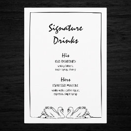 Zeitlose handgezogene Swan-Signature-Drinks Hochze Menükarte