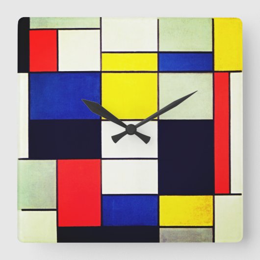 Zeitlose Harmonie Mondrian-Inspiriert Kunstdrucker Quadratische Wanduhr (Vorderseite)