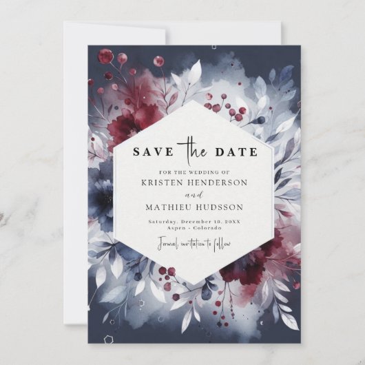 Zeitlose Hochzeit im Burgund Save The Date (Vorderseite)