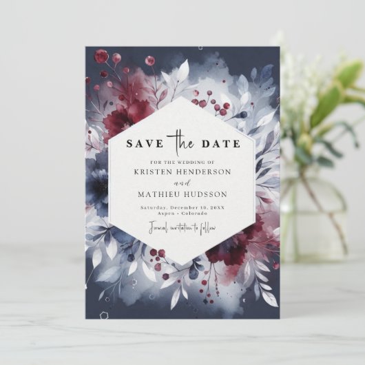 Zeitlose Hochzeit im Burgund Save The Date (Stehend Vorderseite)