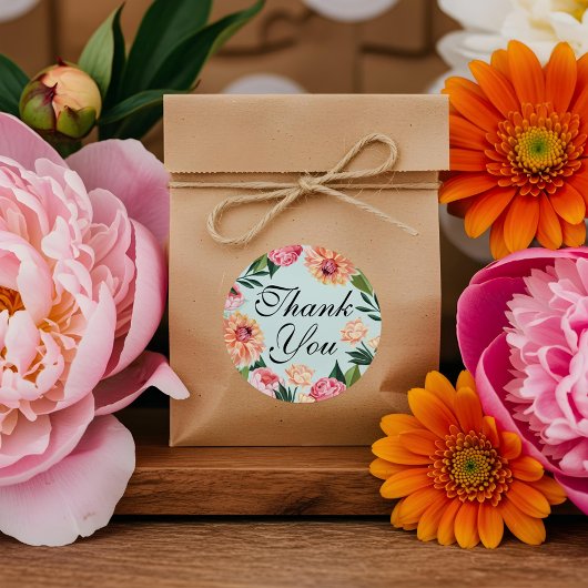 Zeitlose Hochzeit von Aquarellblumen Vielen Dank Runder Aufkleber