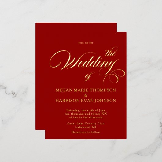 Zeitlose kalligraphische Einladung zur Hochzeit (Vorderseite/Rückseite)