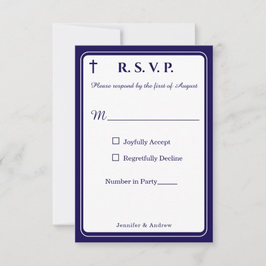 Zeitlose katholische Antwortkarte mit Monogramm RSVP Karte (Vorderseite)
