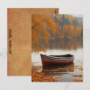 Zeitlose Kunst des Ruderbootbaums Farbige Herbste  Postkarte
