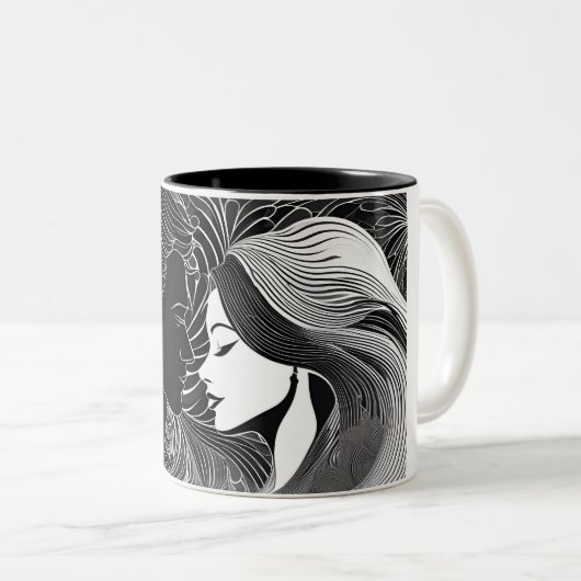Zeitlose Liebe Schwarz-Weiß-Silhouette Zweifarbige Tasse (VorderseiteRechts)