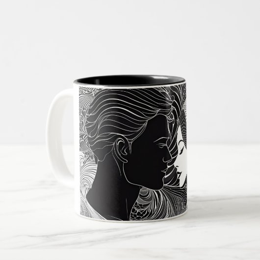 Zeitlose Liebe Schwarz-Weiß-Silhouette Zweifarbige Tasse (Vorderseite Links)