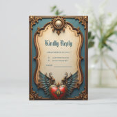 Zeitlose Liebe, surreale Eleganz im Steampunkstil RSVP Karte (Stehend Vorderseite)