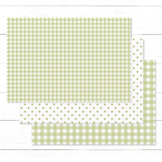 Zeitlose Light Green Gingham Karo Polka Dots Geschenkpapier Set