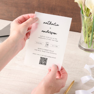 Zeitlose Minimalistische Schwarz-weiße Hochzeit Pergament Einladungen